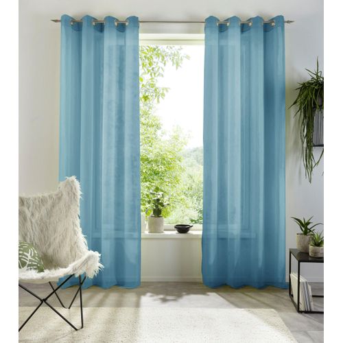 6941446610771 - Gardine MY HOME XANA mit Ösen Kräuselband oder Schlaufen Gr 3 blau B145cm H225cm Voile Polyester Gardinen Bestseller einfarbig 1 bzw 2 Schals pflegeleicht Schal