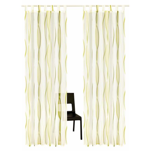 6920192997039 - Gardine MY HOME DIMONA Gardinen Gr 145 cm Schlaufen 140 cm beige (creme grün) Schlaufen Gardine 2-er Set transparent Voile Polyester