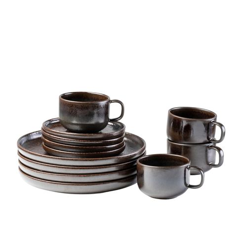 9001794898911 - Kaffeeservice GIPFELSTÜCK Glockenklang Geschirr-Sets Gr 12 tlg braun (bronze) Geschirr-Sets für 4 Personen Scandi-Style jedes Stück ein Unikat 12 Teile