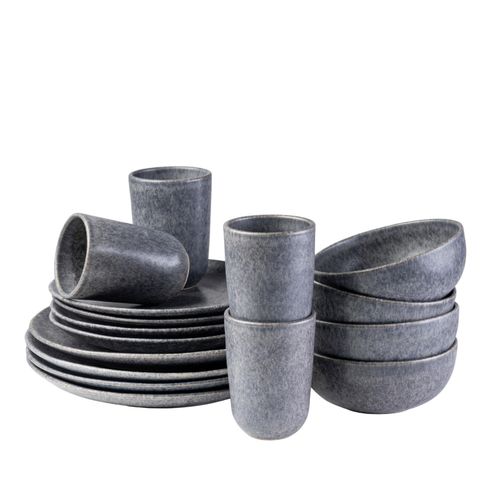 9001794947374 - Kombiservice GIPFELSTÜCK Geschirr-Set Service Geschirr-Sets Gr 16 tlg grau Geschirr-Sets für 4 Personen Scandi-Style jedes Stück ein Unikat 16 Teile