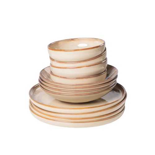 9001794898874 - Tafelservice GIPFELSTÜCK Geschirr-Set Service Nebelwald Geschirr-Sets Gr 12 tlg beige Tafelservice Scandi-Style jedes Stück ein Unikat 12 Teile für 4 Personen