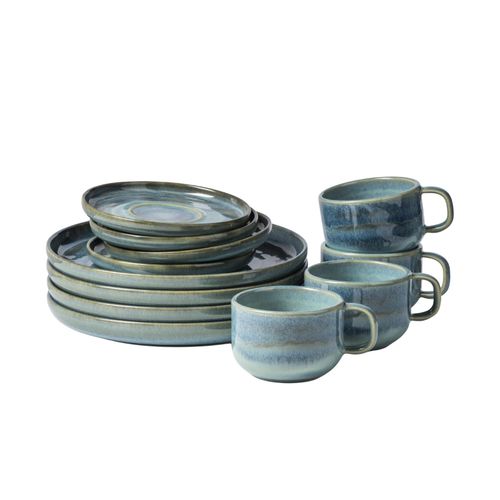 9001794898867 - Kaffeeservice GIPFELSTÜCK Tiefer See Geschirr-Sets Gr 12 tlg bunt (grün blau) Geschirr-Sets für 4 Personen Scandi-Style jedes Stück ein Unikat 12 Teile