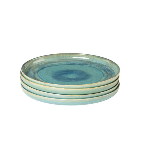 9001794894425 - Speiseteller GIPFELSTÜCK Tiefer See Gr 28 cm bunt (grün blau) Scandi-Style glänzende Reaktivglasur jedes Stück ein Unikat