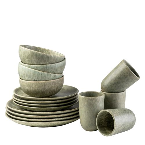 9001794947367 - Kombiservice GIPFELSTÜCK Geschirr-Set Service Geschirr-Sets Gr 16 tlg grün Geschirr-Sets für 4 Personen Scandi-Style jedes Stück ein Unikat 16 Teile