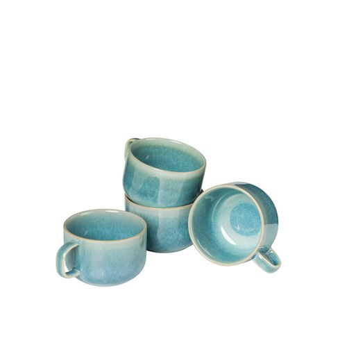 9001794894524 - Tasse GIPFELSTÜCK Tiefer See Trinkgefäße Gr 220 ml 4 tlg bunt (grün blau) Kaffeetasse Scandi-Style Reaktivglasur jedes Stück ein Unikat 4-teilig