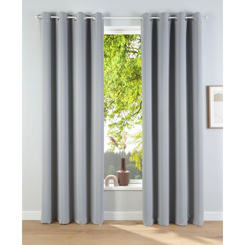 6943755942390 - Verdunkelungsvorhang MY HOME Solana Gardinen Gr 145 cm Ösen 140 cm grau (hellgrau) Ösen Gardine 2-er Set Breite 140 cm einfarbig Bestseller