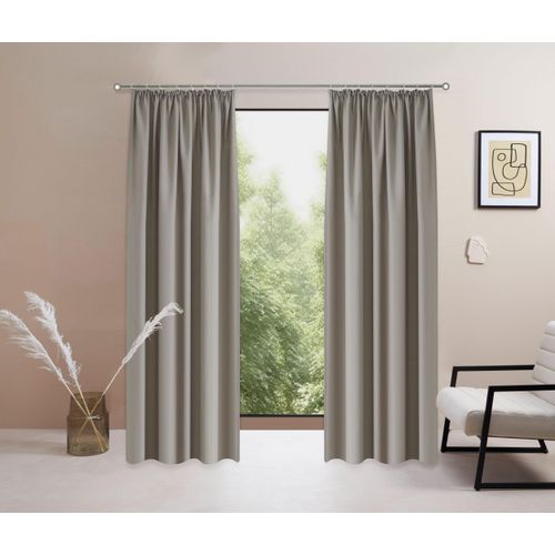 4068222604273 - Vorhang MY HOME Raja Gardinen mit Kräuselband Vorhänge Wohnzimmer Gr 1 grau (taupe) B140cm H145cm Polyester Recyceltes Material Gardinen 2er-Set Bestseller einfarbig modern pflegeleicht Mikrofaser