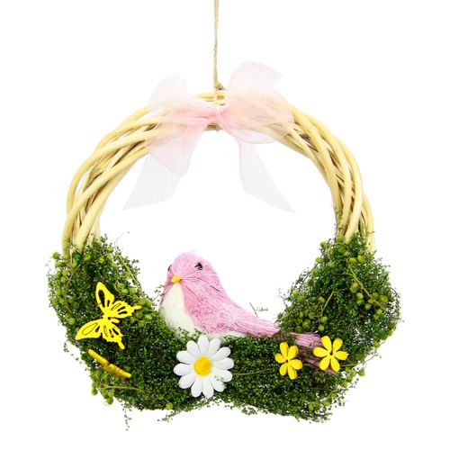 4019844776060 - Kunstkranz IGEA Mit Blüten Vogel und Schleife Kunstpflanzen Gr B H L 20 cm x 20 cm x 5 cm 1 St rosa Kunst-Kränze aus Rattan Türkranz