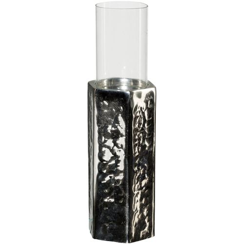 4064118115427 - Windlicht CREATIV DECO silber (silberfarben) H23cm Ø10cm Aluminium Kerzenhalter mit schimmerndem Effekt Höhe ca 23 cm