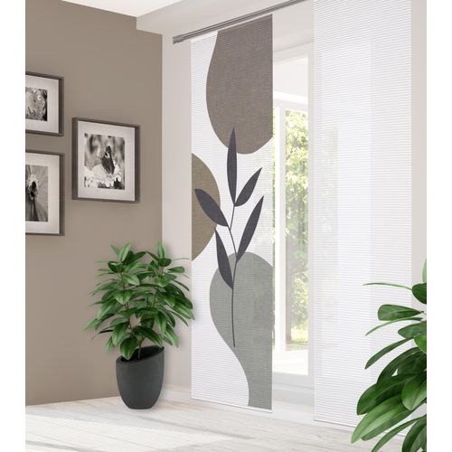 4056751436984 - Schiebegardine HOME IN GREEN FRONDA Gr 1 grau (steinfarben) B60cm H245cm Polyester Gardinen DIGITALBEDRUCKT BAMBUSOPTIK RECYCELT