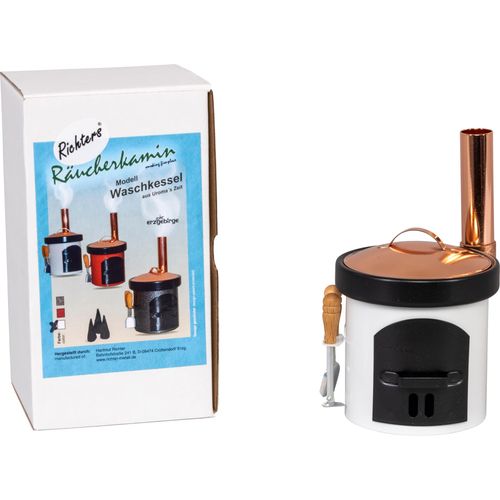 4260649063255 - Räuchermännchen SAICO ORIGINAL Räucherofen Waschkessel aus Metall weiß H12cm L75cm T8cm Holz Räucherdeko BxHxT 75x12x8 cm