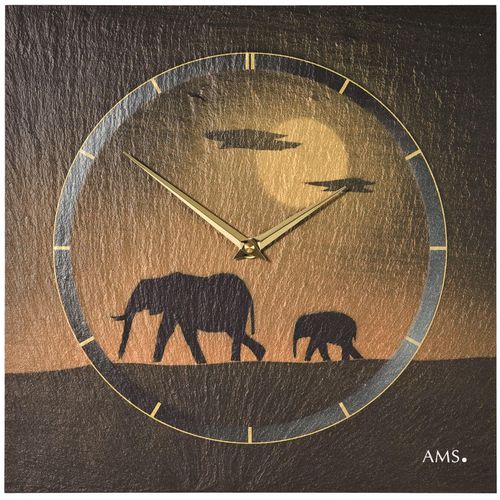 4037445153806 - Wanduhr AMS W9523 bunt (schwarz bunt) Wanduhren B H L 30cm x 30cm Made in GermanySchieferWohnzimmerEsszimmerKücheArbeitszimmer