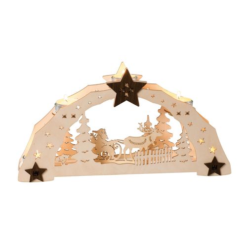 4262426480330 - Teelichthalter SAICO ORIGINAL Weihnachtsmann auf Schlitten natur B38cm H20cm T7cm Holz teilmassiv Kerzenhalter BxHxT 38x20x7 cm