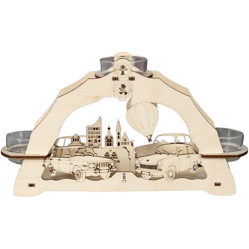 4260649067277 - Teelichthalter SAICO ORIGINAL Trabant und Wartburg natur B23cm H13cm T65cm Holz teilmassiv Kerzenhalter BxHxT 23x13x65 cm