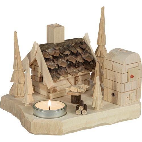 4262426480804 - Räuchermännchen SAICO ORIGINAL Räucher-Waldhaus Fischräucherei für 1 Teelicht natur H13cm L17cm T14cm Holz Räucherdeko BxHxT 17x13x14 cm