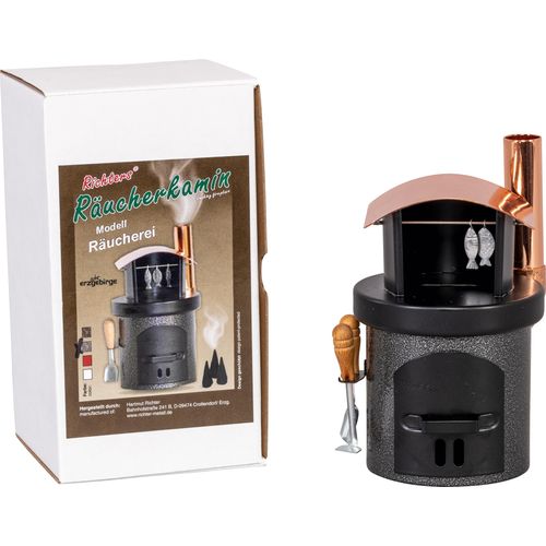 4260649063224 - Räuchermännchen SAICO ORIGINAL Räucherofen Fischräucherei aus Metall schwarz H125cm L7cm T8cm Holz Räucherdeko BxHxT 7x125x8 cm