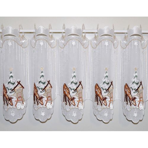 4028298296352 - Scheibengardine STICKEREIEN PLAUEN Reh Gr 1 bunt B95cm H30cm Voile Polyester Gardinen 4028298296352 - Scheibengardine STICKEREIEN PLAUEN Reh Gr 1 bunt B95cm H30cm Voile Polyester Gardinen