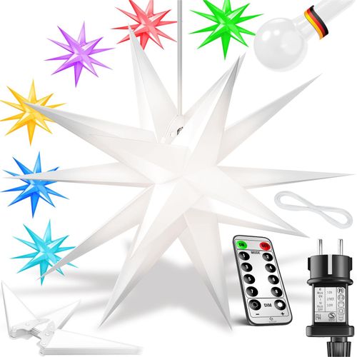 4260751948273 - KESSER® Leuchtstern 3D LED Weihnachtsstern mit Timer für innen und außen Adventsstern Beleuchtet hängend Stern + Warmweiß Licht 100cm Bunt mit 4260751948273 - KESSER® Leuchtstern 3D LED Weihnachtsstern mit Timer für innen und außen Adventsstern Beleuchtet hängend Stern + Warmweiß Licht 100cm Bunt mit