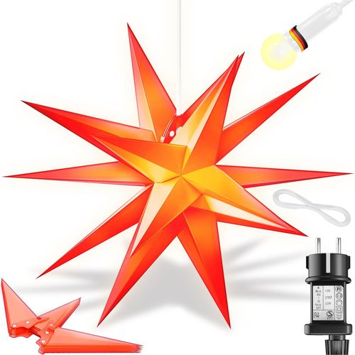 4260751948235 - KESSER® Leuchtstern 3D LED Weihnachtsstern mit Timer für innen und außen Adventsstern Beleuchtet hängend Stern + Warmweiß Licht 60cm Rot mit 4260751948235 - KESSER® Leuchtstern 3D LED Weihnachtsstern mit Timer für innen und außen Adventsstern Beleuchtet hängend Stern + Warmweiß Licht 60cm Rot mit