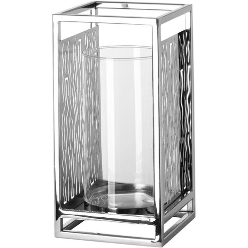 4042911462290 - Windlicht FINK Kerzenhalter NICOSA silber (silberfarben) Kerzenhalter B H T 16cm x 31cm x 16cm Edelstahl Glas aus Edelstahl und Glas mit ausgestanzten Cut-Outs B16cm H31cm T16cm