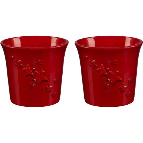 4064118993322 - Übertopf CREATIV DECO Weihnachtsdeko rot rot H17cm Ø15cm Keramik Pflanzgefäße mit Sternen-Relief
