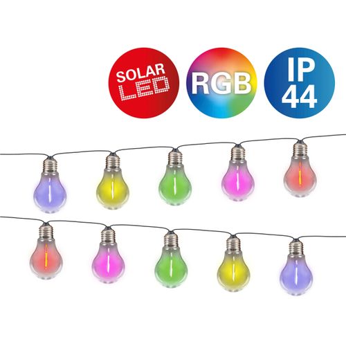 4003222894828 - NÄVE LED-Lichterkette Linda bunt Dioden 10 St Flammen 10 St Kabellänge 180m x Gesamtlänge 370m Lichterketten Solar 10 Glühbirnen klar RGB-LED Dämmerungssensor Zuleitung 180cm