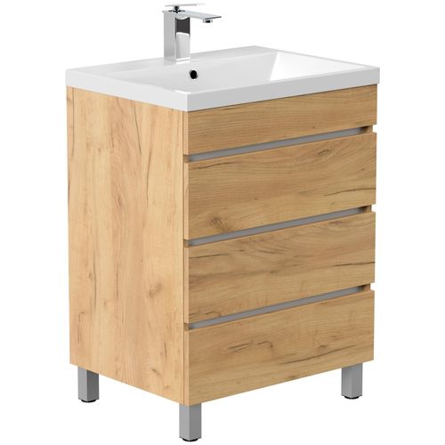 4251982673959 - Stand Badmöbel Fellini 70 SoftClose eiche gold mit drei grifflosen Schubladen