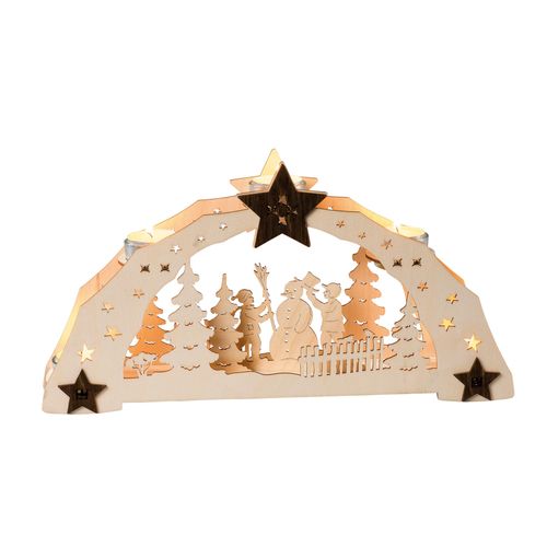 4262426480354 - Teelichthalter SAICO ORIGINAL Kinder mit Schneemann natur B38cm H20cm T7cm Holz teilmassiv Kerzenhalter BxHxT 38x20x7 cm