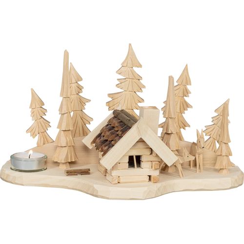 4260649063149 - Räuchermännchen SAICO ORIGINAL Schnitzerei und Räucherhaus für 1 Teelicht natur H22cm L13cm T10cm Holz Räucherdeko BxHxT 13x22x10 cm