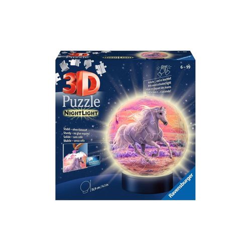 4005556118434 - 2in1 Nachtlicht & Puzzleball® Ø13 cm 72 Teile  Pferde am Strand