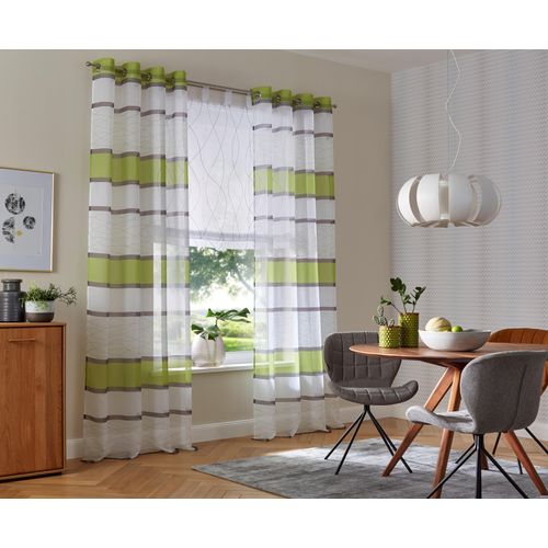 6920192998937 - Gardine MY HOME Jay Gr 1 grün Gardinen 145cm Ösen 144cm Polyester Vorhang 2-er Set Fertiggardine transparent Querstreifen B144cm H145cm