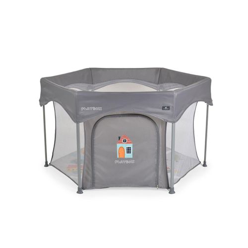 3801005210213 - Laufstall Playbox klappbar Matratze Tragetasche Öffnung Reiselaufstall grau