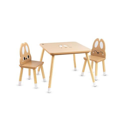 3801005602018 - Kinder Tischset 2 Stühle Hase aus Holz Stauraum Kindersitzgruppe ab 3 Jahre braun