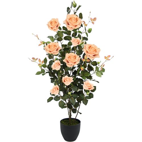 4019844778446 - Kunstbaum IGEA Rosenbusch im Topf orange B45cm H115cm L45cm Obermaterial 95% Polyester 5% Kunststoff Kunstpflanzen Kunstrosen Kunstpflanzen Rosenstrauch Deko Hochzeit