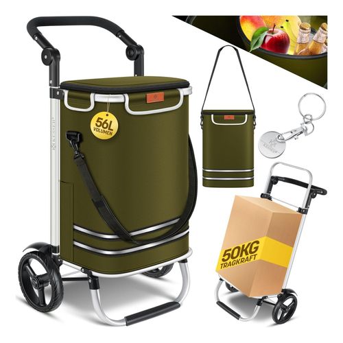 4255598327916 - KESSER® Einkaufstrolley klappbar mit 56L Kapazität und belastbar bis 50kg 3in1 Trolley Sackkarre & Umhängetasche Faltbarer Einkaufswagen inkl Kühlfach & Einkaufschip Treppensteiger