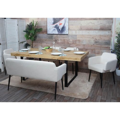 4057651315140 - Esszimmer-Set MCW-L13 4er-Set Stuhl+Sitzbank Esszimmergruppe Sitzgruppe Esszimmergarnitur Stoff Textil ~ creme-weiß