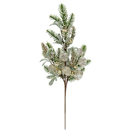 4019844775452 - Kunstzweig IGEA Dekozweig mit Glitter champagner B25cm H68cm L8cm Kunststoff Kunstpflanzen Künstlicher Tannenzweig mit Beeren und Blättern für Kranz Deko