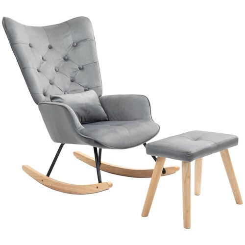 4255633584038 - Schaukelsessel mit Hocker Relaxsessel mit Samtoptik Kissen Dunkelgrau 4255633584038 - Schaukelsessel mit Hocker Relaxsessel mit Samtoptik Kissen Dunkelgrau