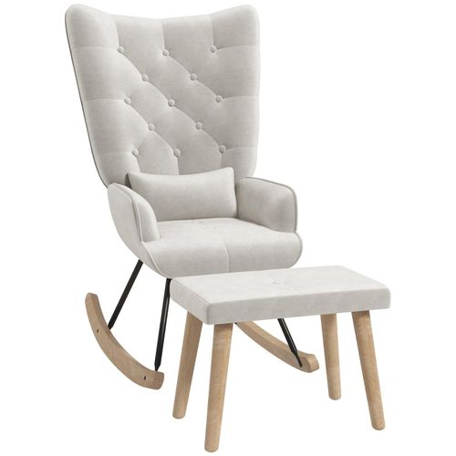 4255633584052 - Schaukelsessel mit Hocker Relaxsessel mit Samtoptik Kissen Cremeweiß 4255633584052 - Schaukelsessel mit Hocker Relaxsessel mit Samtoptik Kissen Cremeweiß