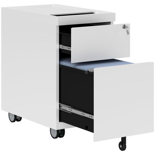 4255633577924 - Rollcontainer mit 2 Schubladen Aktenschrank mit Schloss Oben Umschlag Büroschrank für A4 Legal Hängeregister Stahl 30 x 50 x 535 cm
