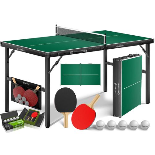 4255598361330 - KESSER® Mini Tischtennisplatte kompakt – faltbar & platzsparend mit Netz 2 Schlägern & 5 Bällen – ideal für Indoor & Outdoor Spielspaß