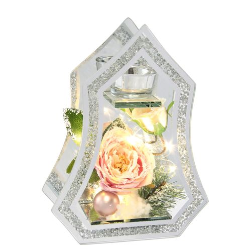 4019844771355 - Teelichthalter IGEA Deko-Objekt mit LED Licht und Teelichtkerze rosa B18cm H23cm Glas Kerzenhalter Mit Rose Tanne Kugel Kunstschnee Weihnachtsdeko Kerzenhalter Geschenk