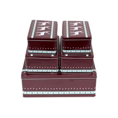4036812400819 - Gebäckdose 5er Set eckig rot Weihnachtsmotiv Rentier Metall