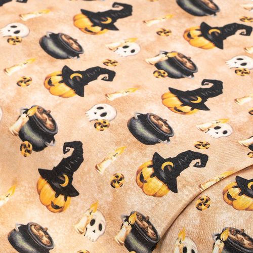 4058896367055 - Baumwollstoff Halloween „Kürbis mit Hut“ natur-color