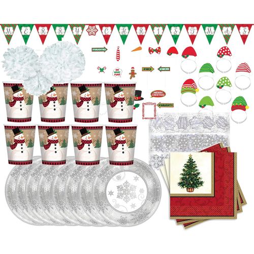 4250897425332 - Weihnachtsfeier-Set (66-teilig) Weihnachtsparty Teller Becher Deko Fotorequisiten Weihnachtsfeier
