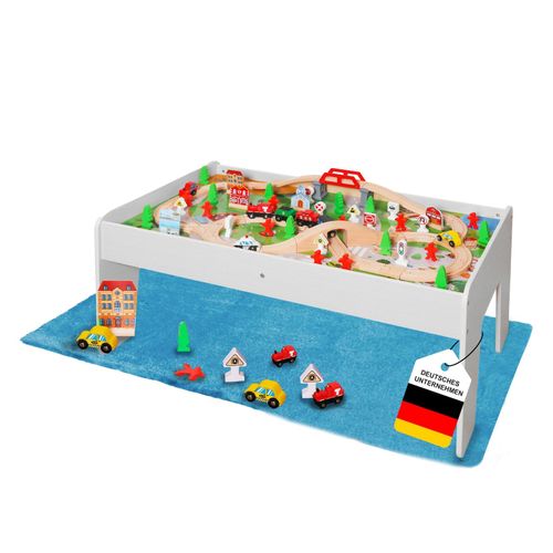 4262481832266 - Coemo Spieltisch mit 90-tlg Holzeisenbahn Farbe Weiß 4262481832266 - Coemo Spieltisch mit 90-tlg Holzeisenbahn Farbe Weiß
