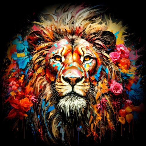 4019449522802 - Glasbild COLORFUL LION HEAD
