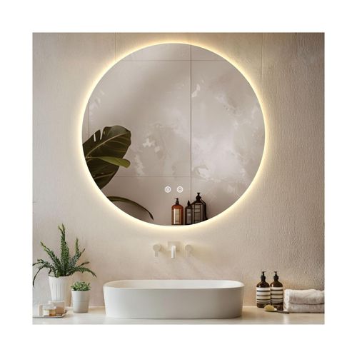 4061173277596 - tectake® Runder LED Badezimmerspiegel rahmenloses Design in 3 Größen Touchbedienung mit Memoryfunktion inklusive Spiegelheizung