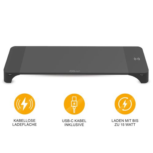 4005197641360 - Monitor-Ständer mit kabelloser Ladefläche 2× USB-A + USB-C Schwarz 15 W 4005197641360 - Monitor-Ständer mit kabelloser Ladefläche 2× USB-A + USB-C Schwarz 15 W