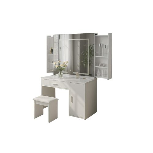 0743194011178 - Schminktisch mit Spiegel SLIDE Weiß mit LED Beleuchtung Schubladen